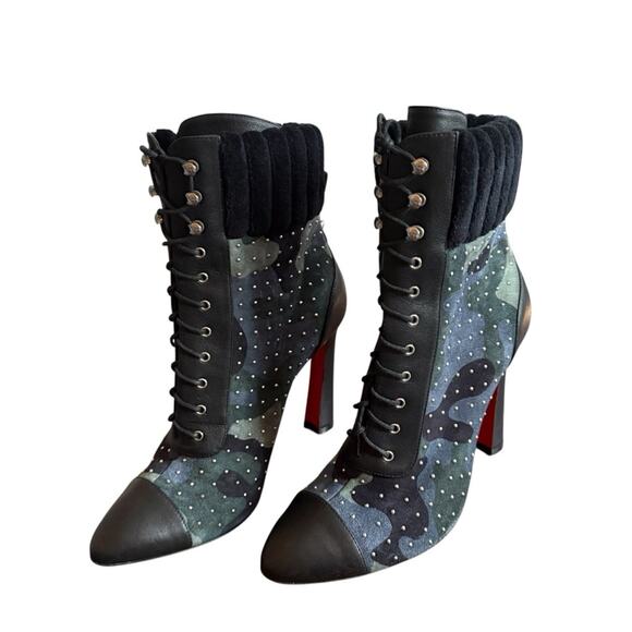 Christian Louboutin Dakita 100 Studded Spike Camo Suede Bootie EU 36 US 6 - Picture 6 of 15